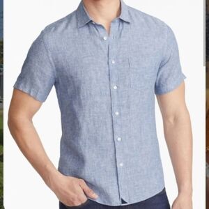 UNTUCKit (Sz XXL) Men's Blue Linen Relaxed Fit Wrinkle Resistant Button SS Shirt